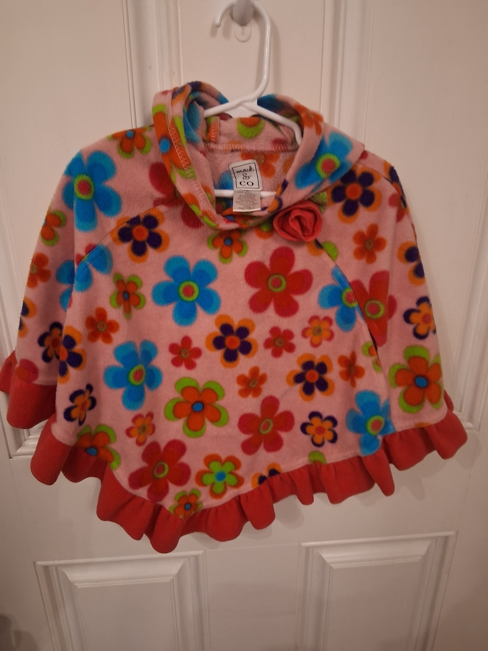 Girls' Floral Fleece Hooded Poncho - Pink